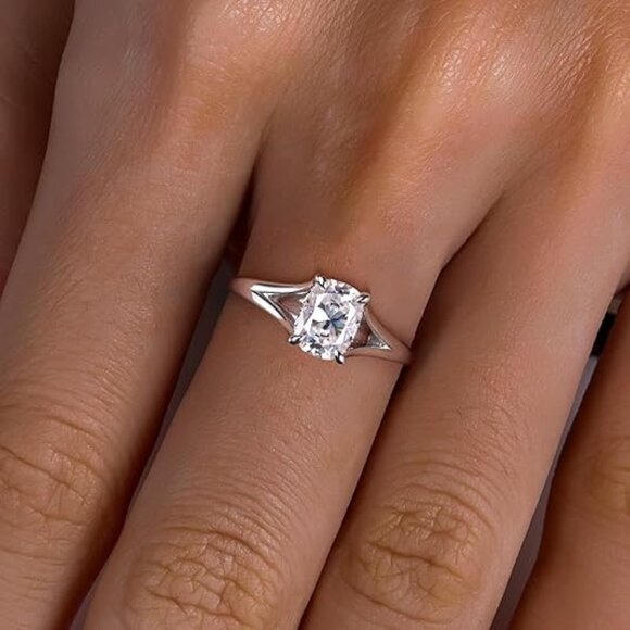 2cttw Cushion Cut Moissanite D Color VVS1 Clarity Silver Wedding Ring - Picture 5 of 6